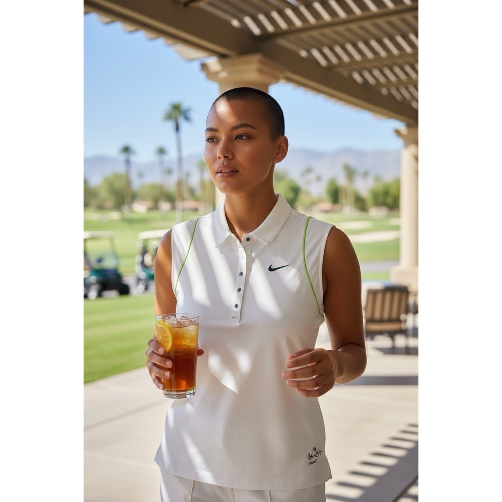 🌿 Nike Golf Dri-FIT Women's XL Sleeveless Polo Top – White with Lime Green Trim